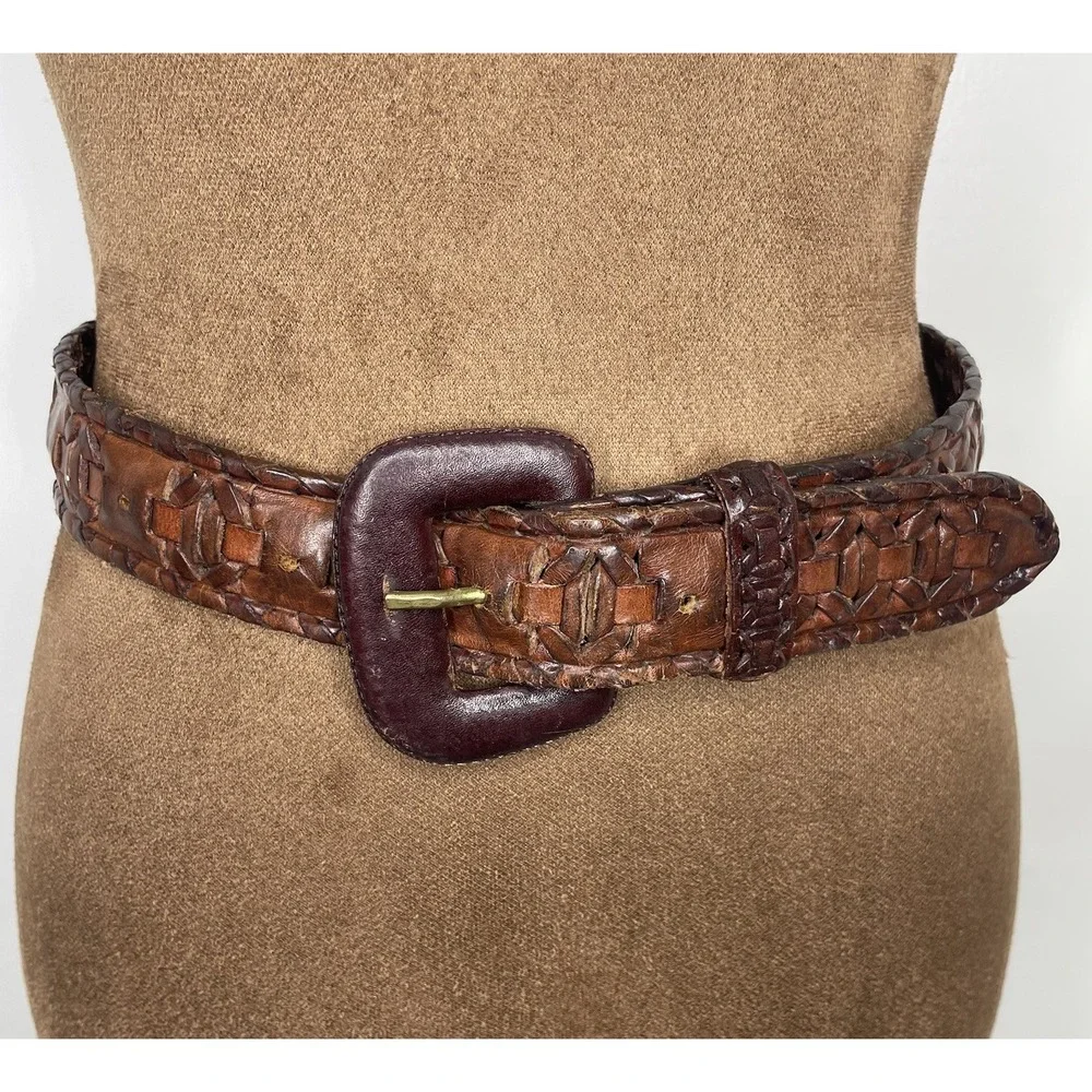 Vintage Boho Womens Leather Belt Size 22